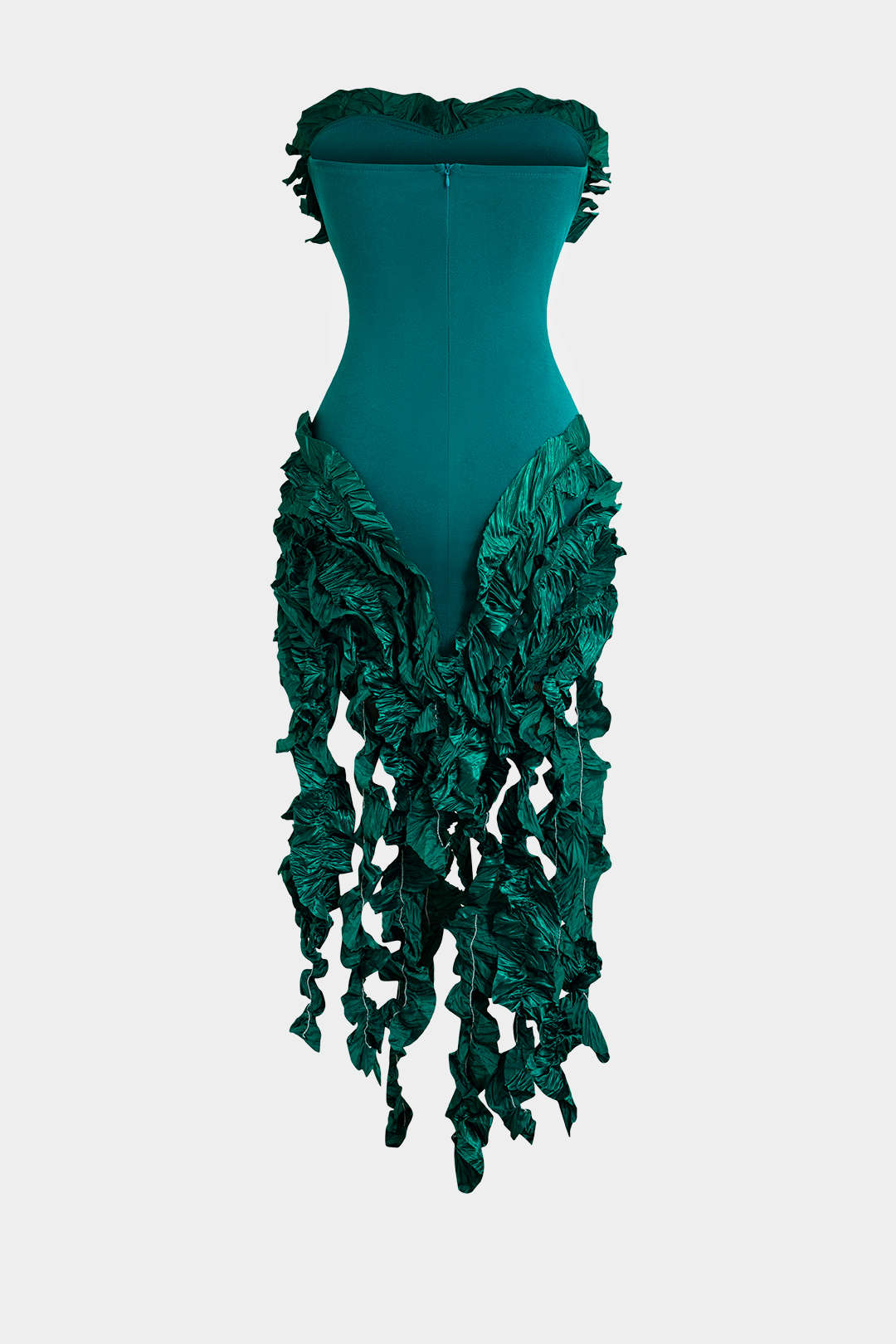 Robe midi bustier à volants et franges
