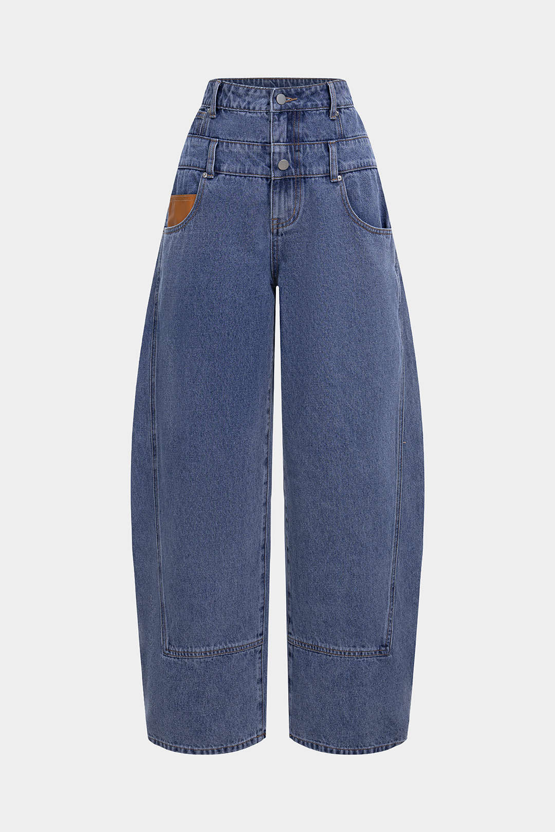 Jean taille haute en jean avec détails de couture
