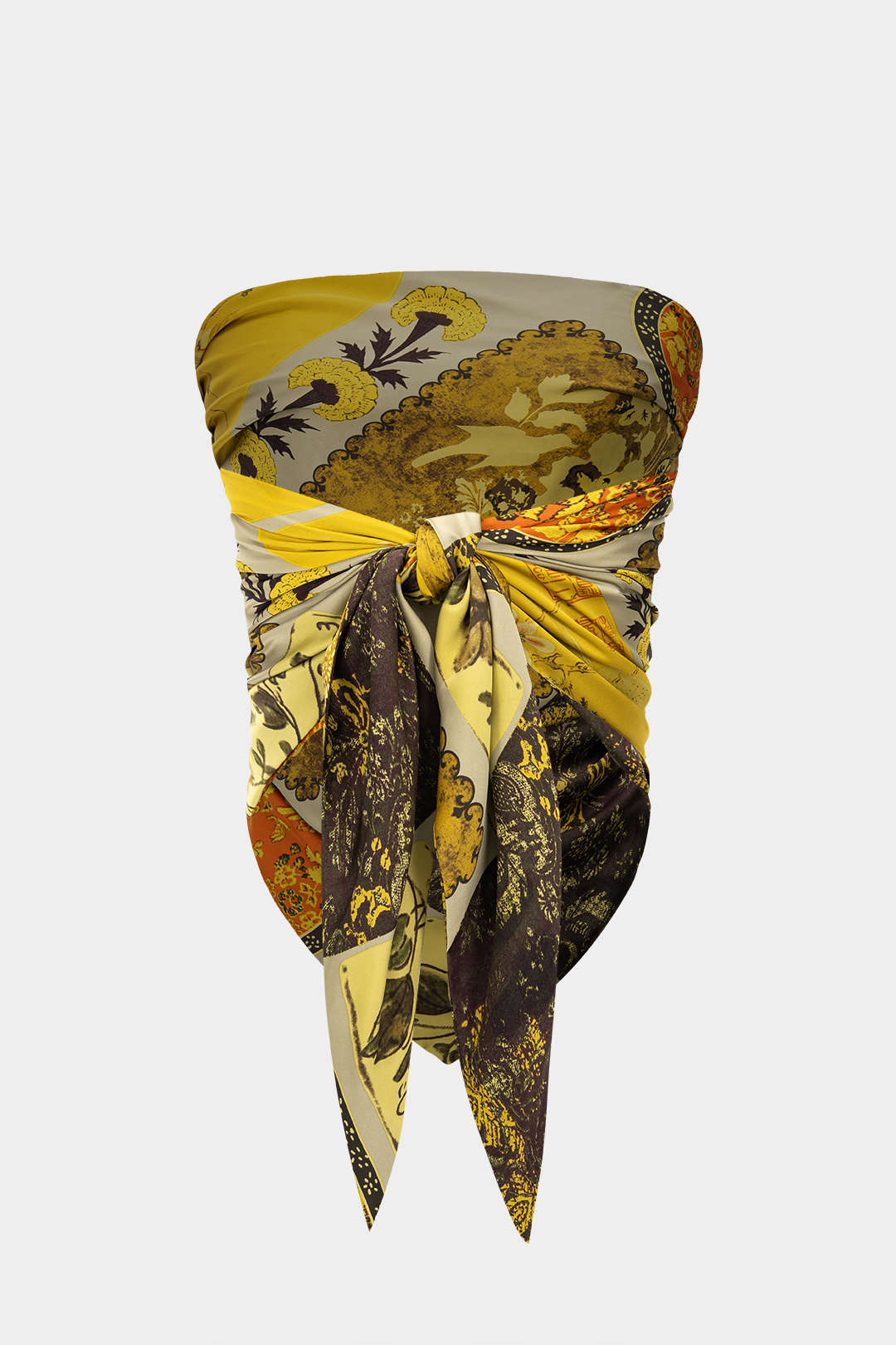 Retro Print Satin Tie-Up Tube Top