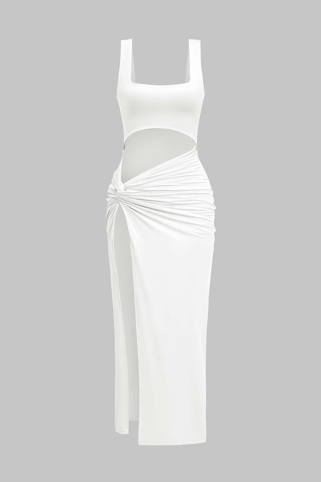 Robe midi unie avec découpe et fente à torsion sur le devant
