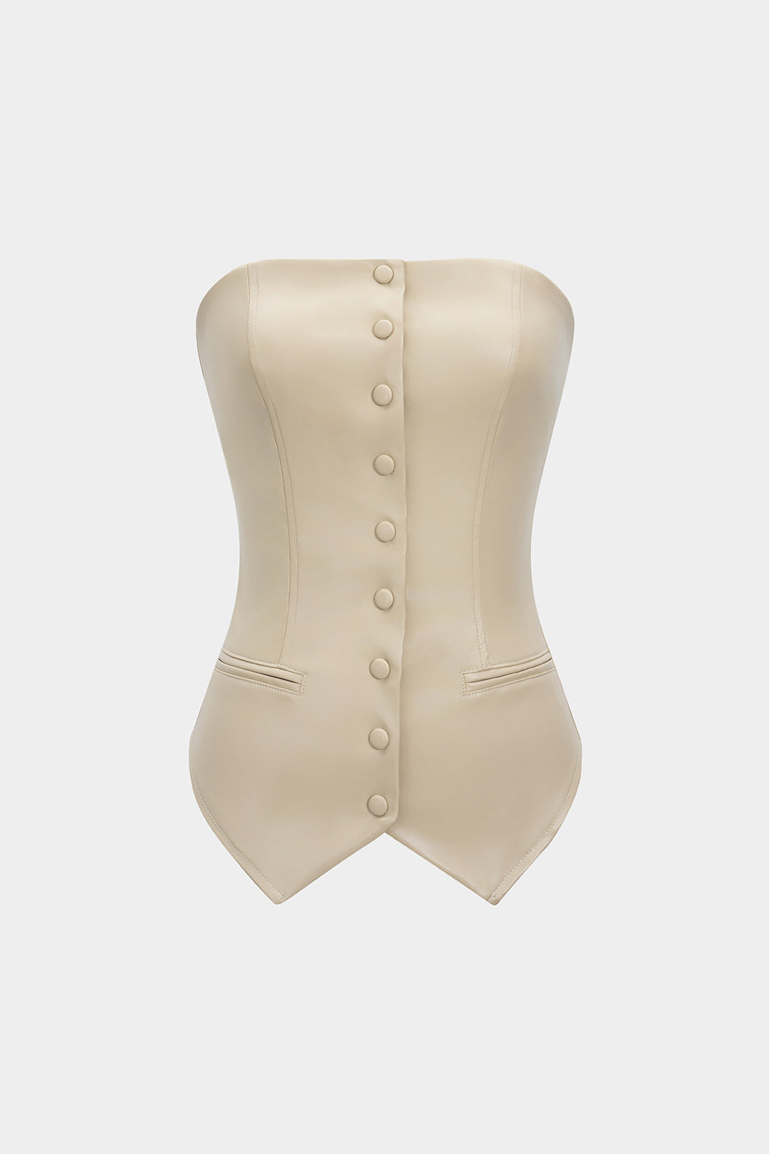 Haut bustier sans bretelles en similicuir à boutons