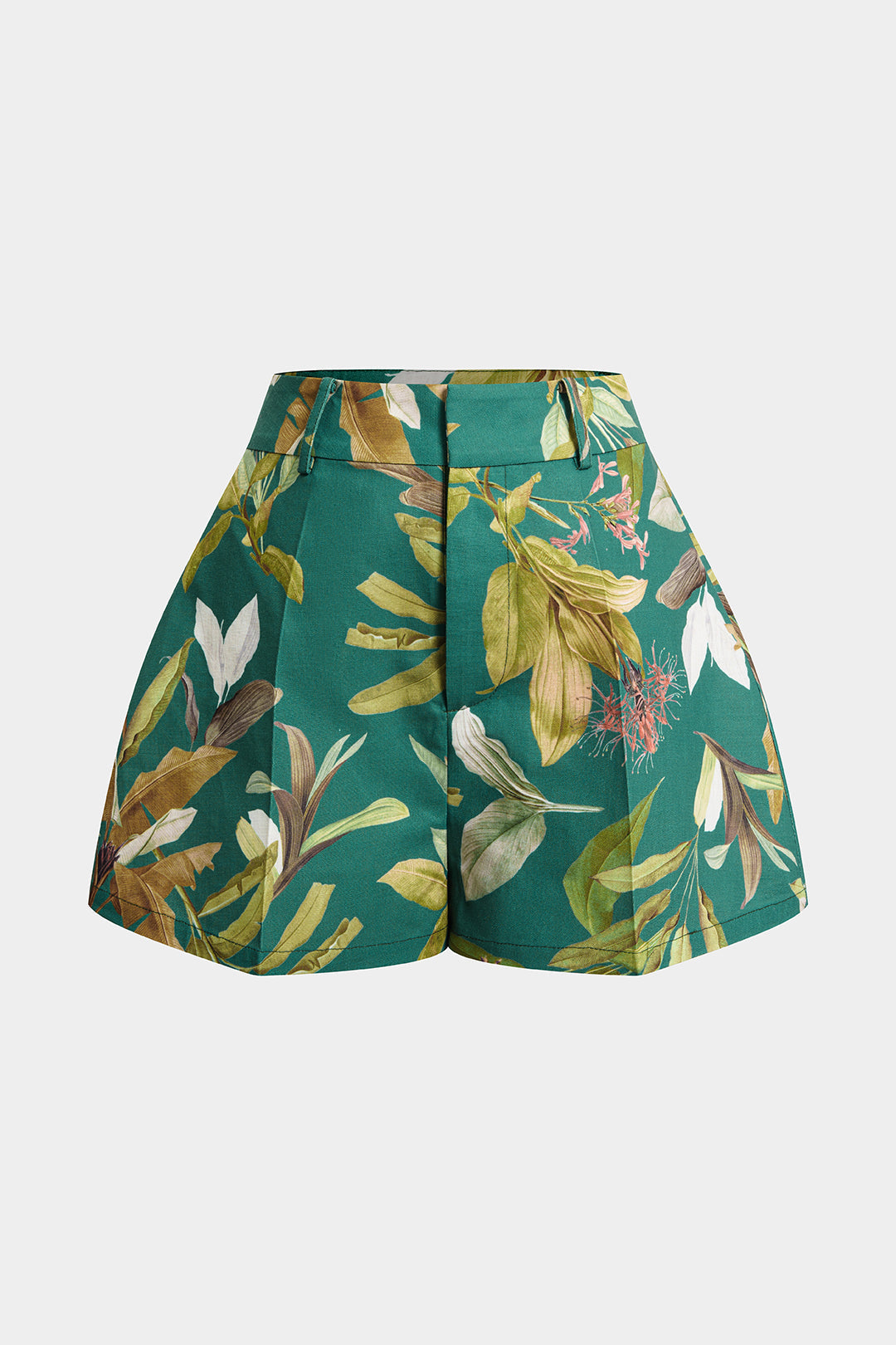 Shorts mit Blättermuster, hoher Taille und weitem Bein