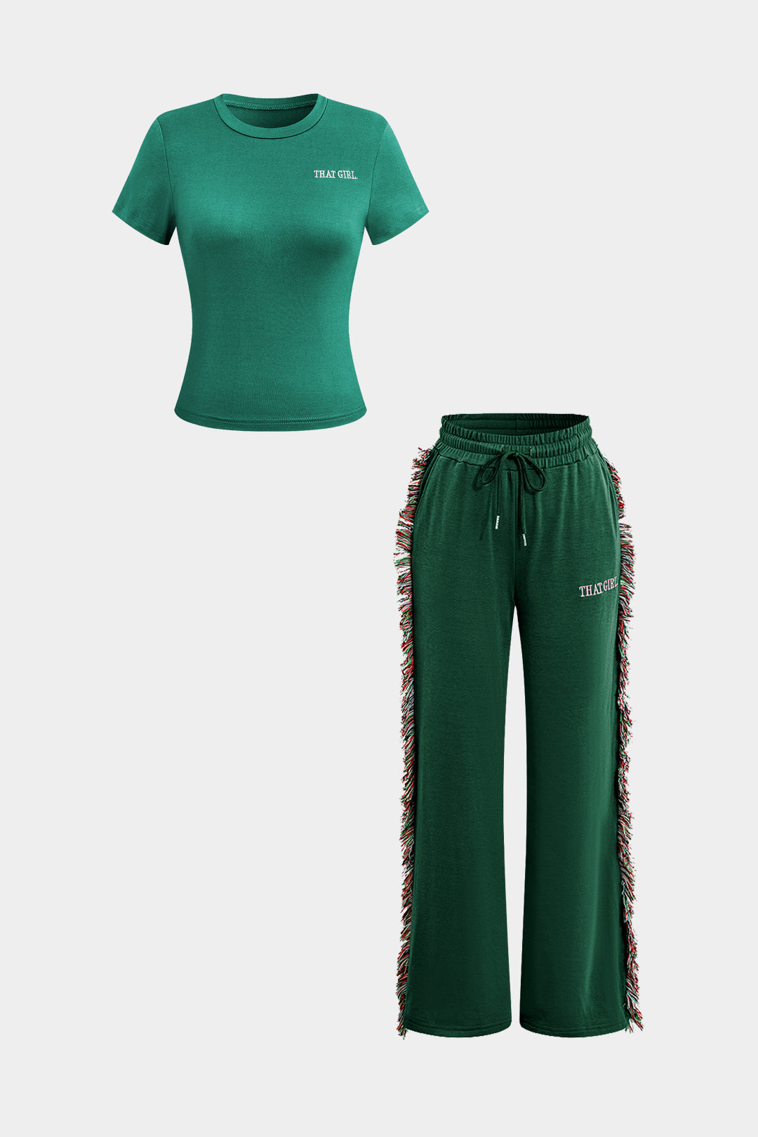Ensemble T-shirt Imprimé Lettres Et Pantalon À Cordon De Serrage Avec Pompom