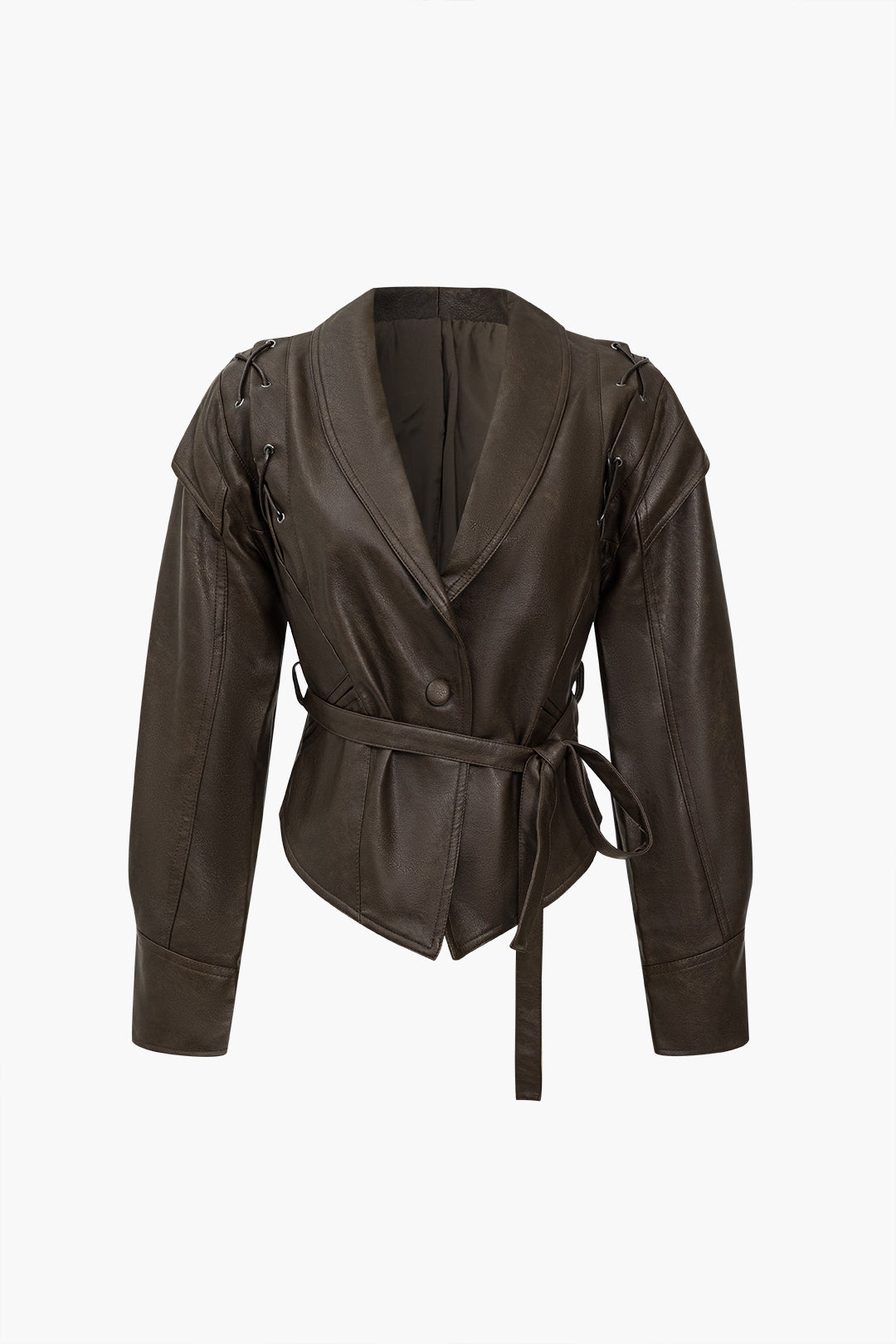 Veste en similicuir boutonnée croisée à nouer sur le devant