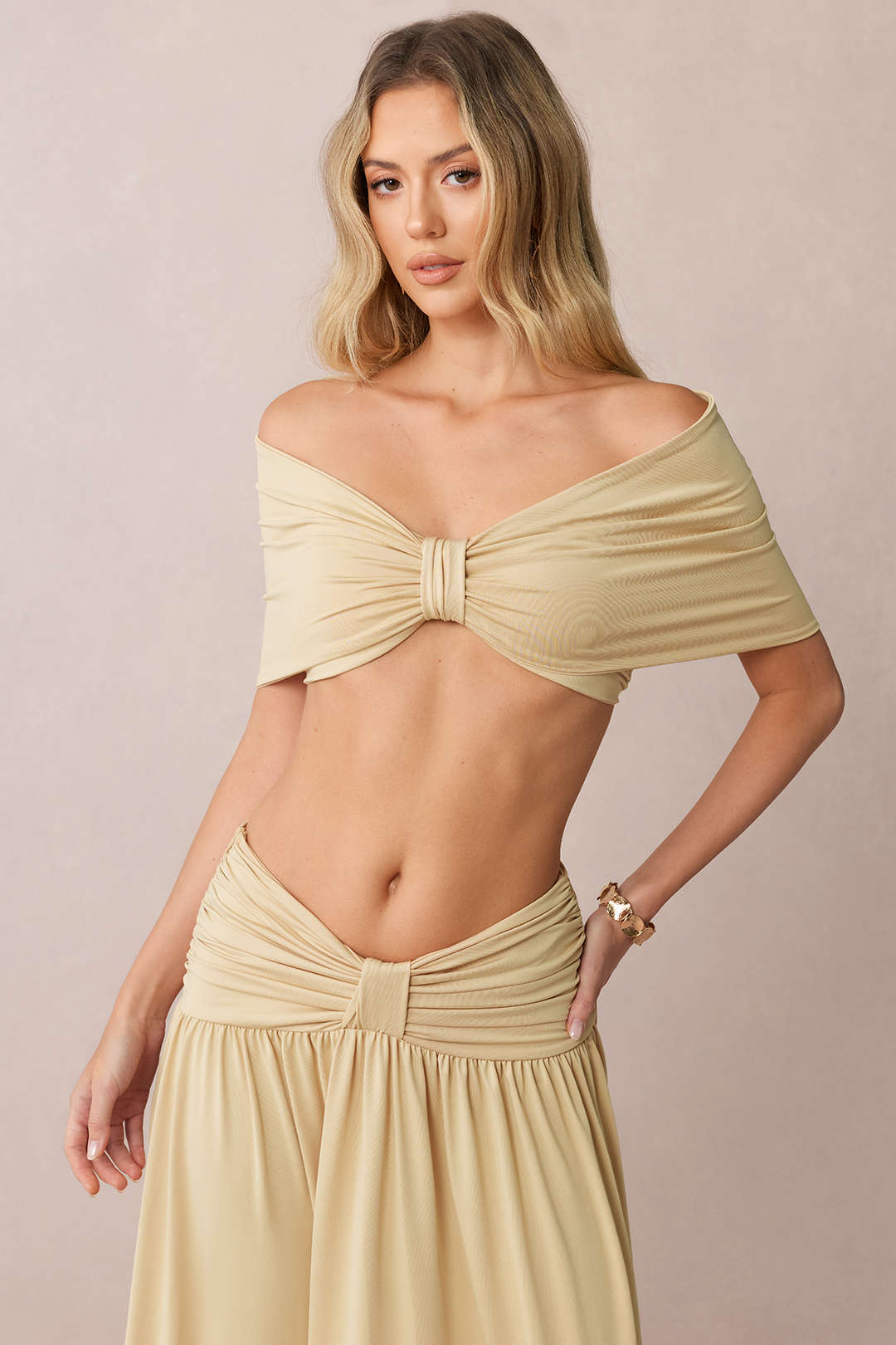 Ruched Off-Shoulde Top And Skirt Set