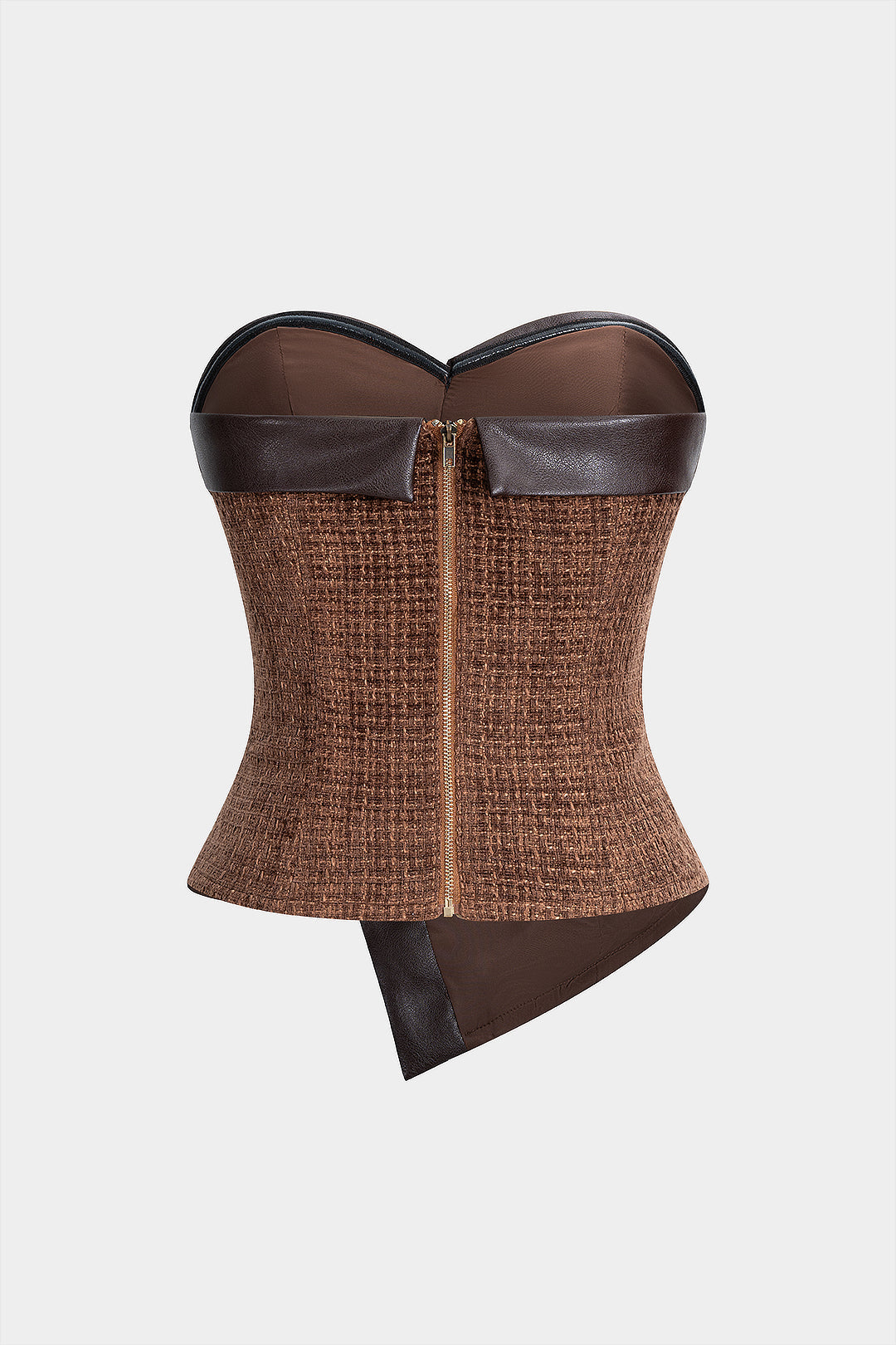 Kunstleder-Patchwork, asymmetrischer Knopf, Reißverschluss-Tube-Top