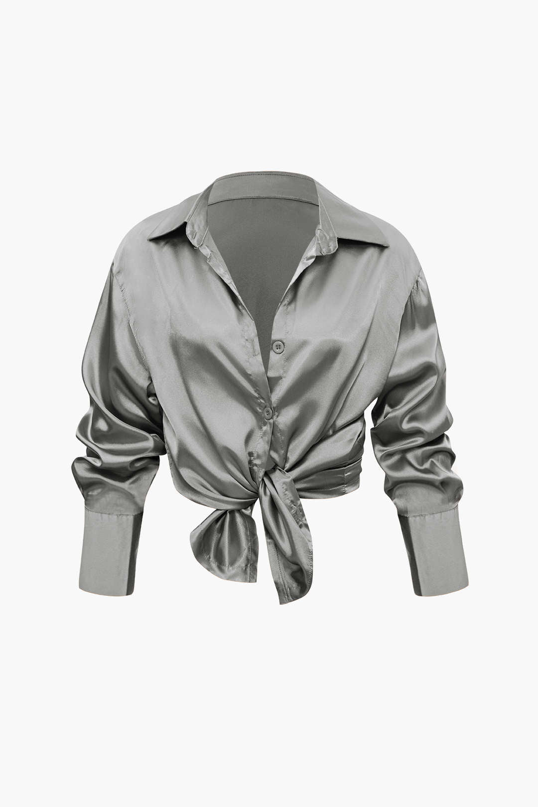 Ensemble chemise à manches longues boutonnée en satin et pantalon