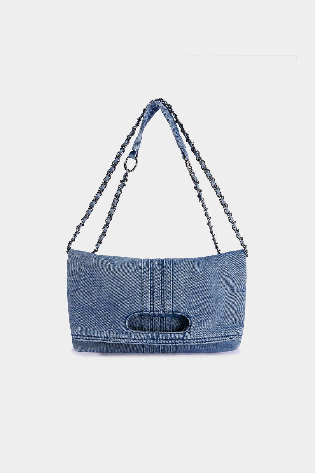 Denim-Umhängetasche mit Metallkette
