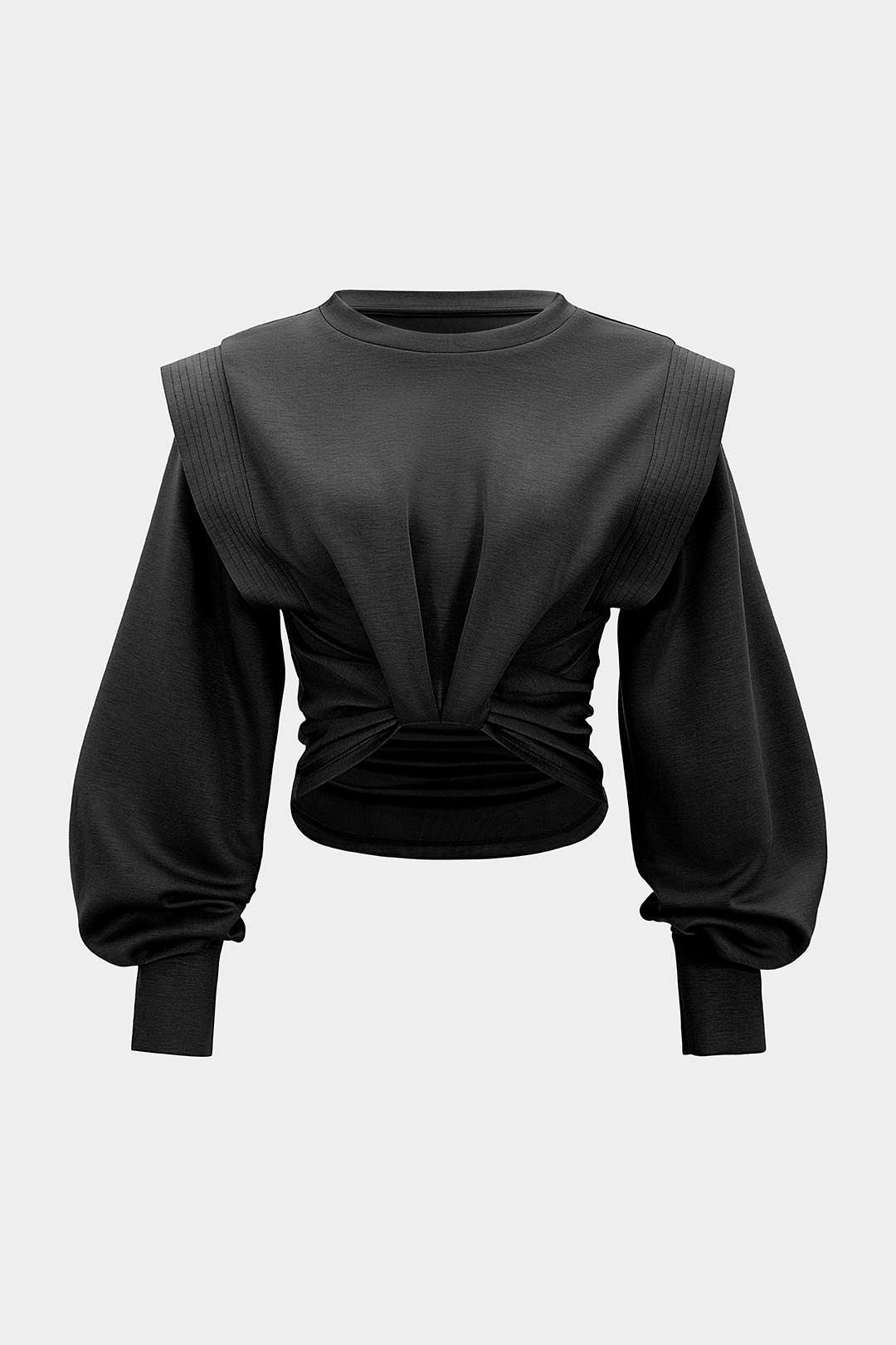 Gesmoktes Rundhals-Sweatshirt mit langen Ärmeln