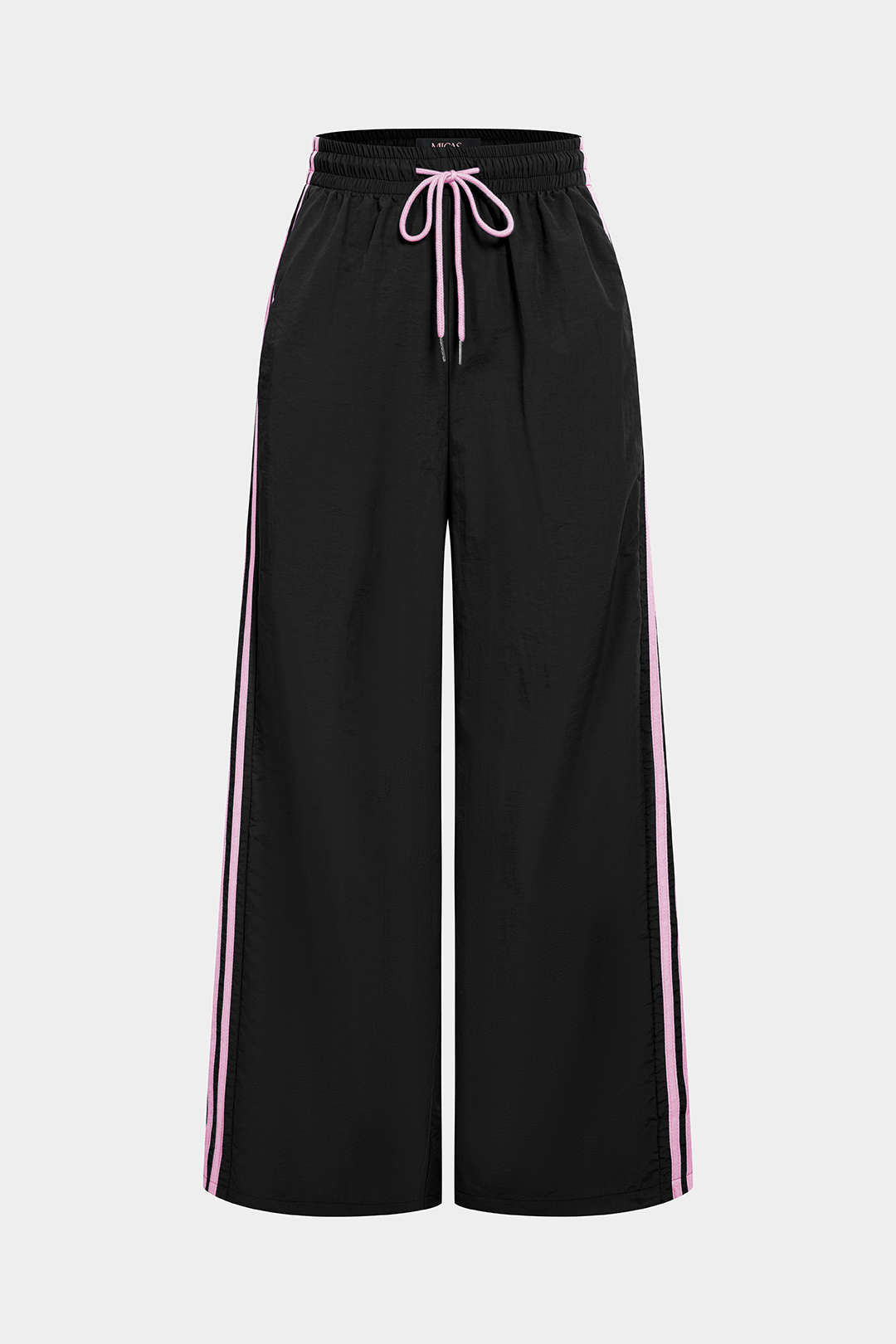 Contrast Drawstring High Waist Wide Leg Pants