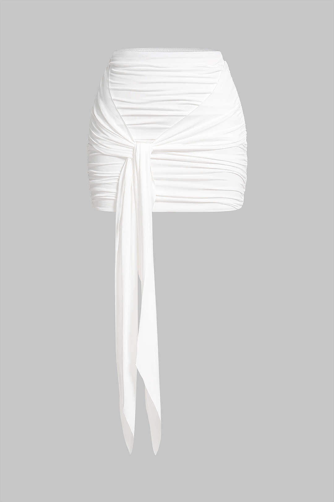 Solid Tie Front Ruched Skirt