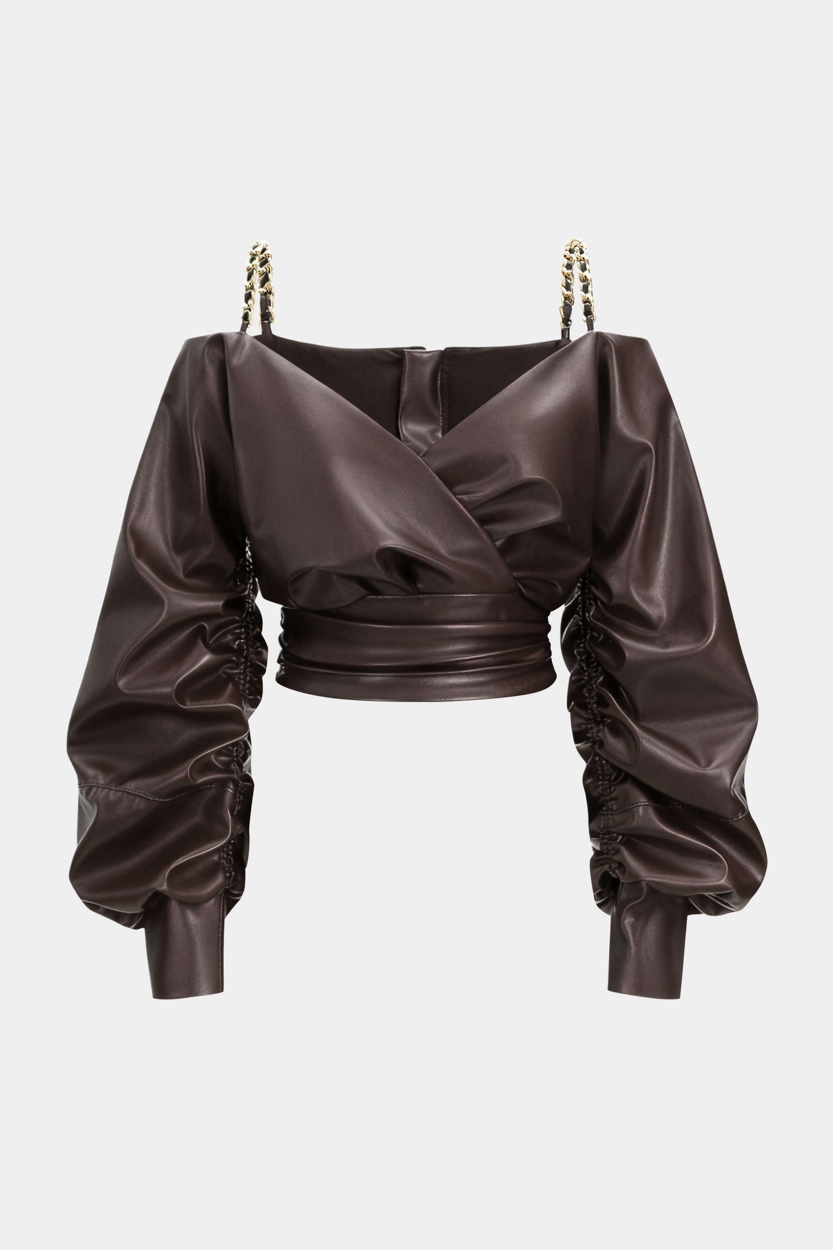 Metallic gekreuztes Langarmshirt aus Kunstleder