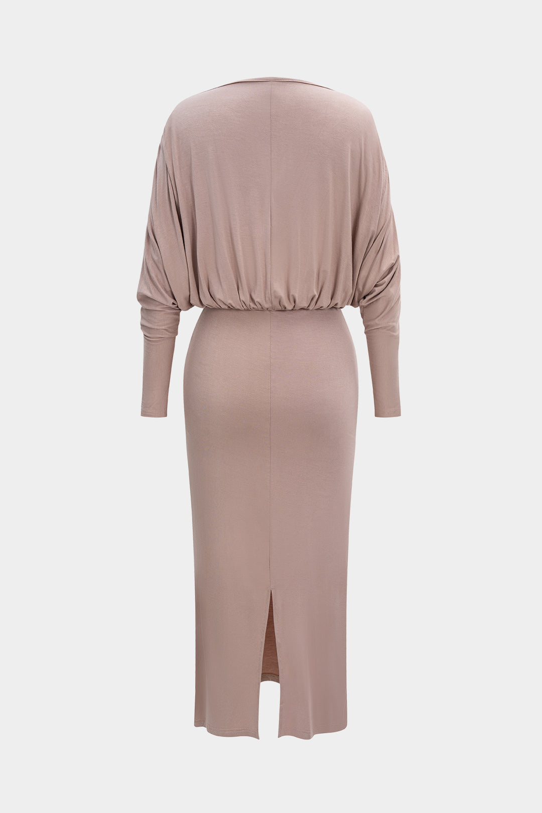 Robe longue froncée à manches chauve-souris et col en V