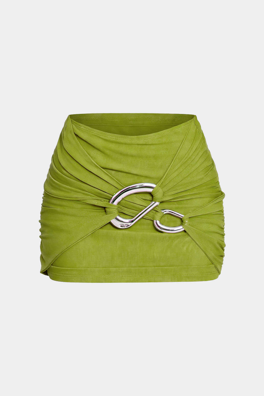 Mini-jupe asymétrique drapée à décor métallique