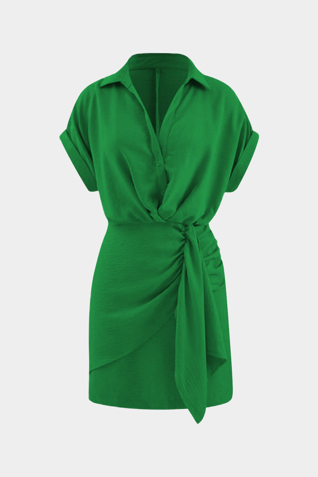 Robe midi à manches courtes, col en V et fronces