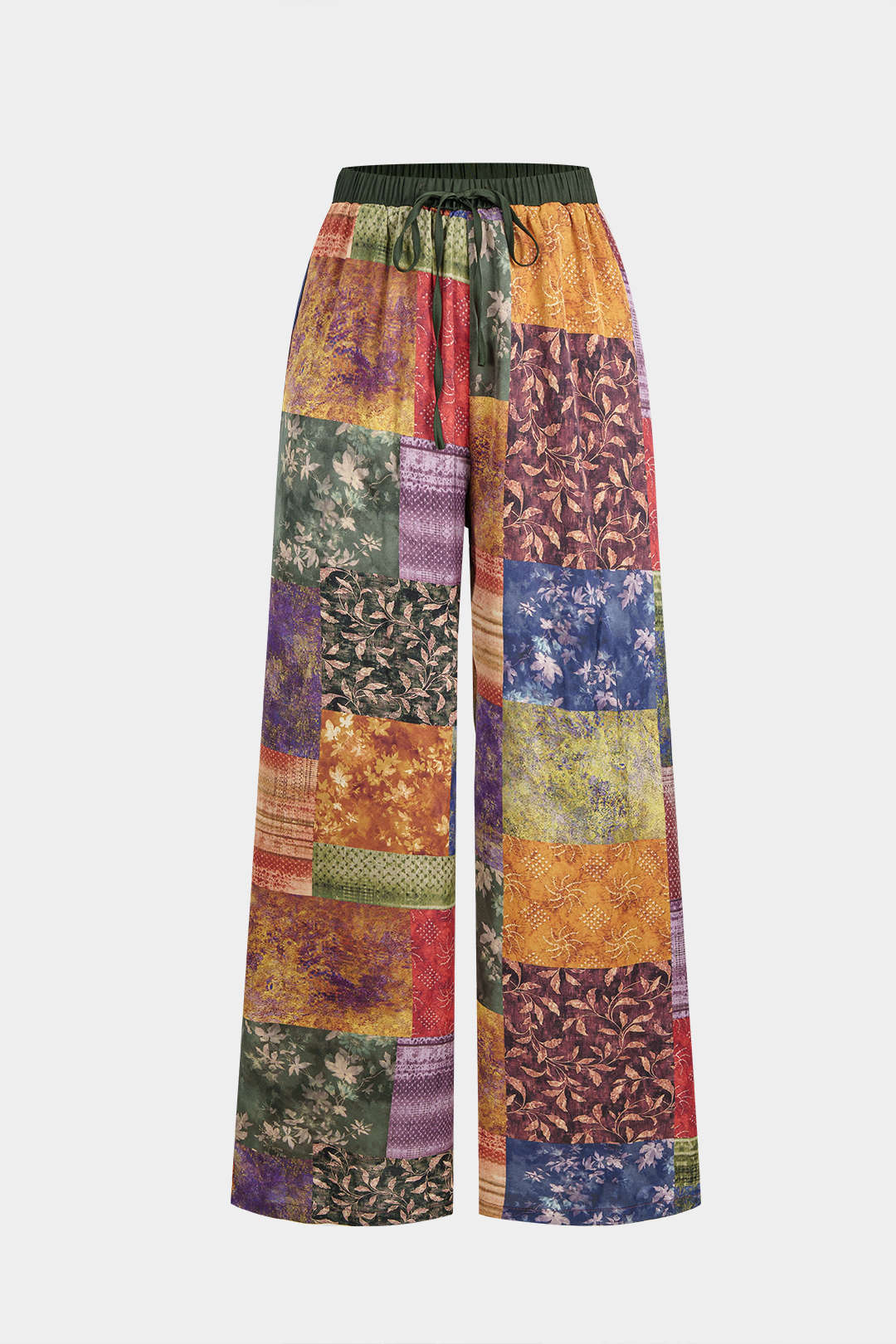 Hose mit weitem Bein, gerafftem Bund und abstraktem Print aus Satin