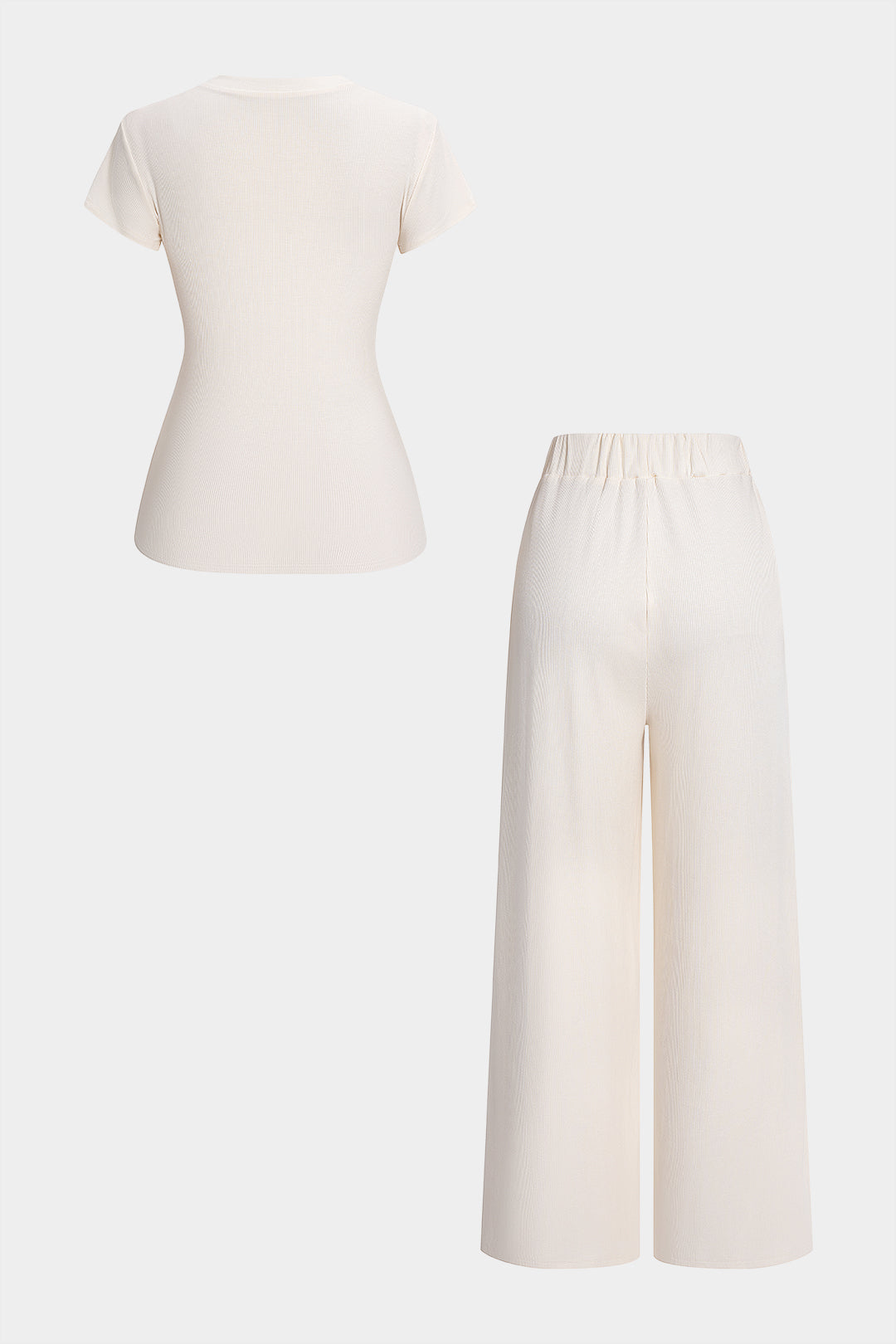 Einfarbiges Oberteil mit Rundhalsausschnitt und kurzen Ärmeln mit Knopfleiste und Hose mit hoher Taille