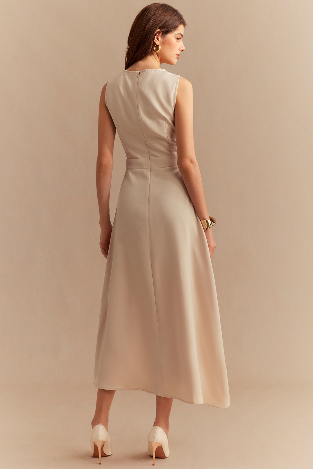 V-Neck Asymmetrical Sleeveless Midi Dress