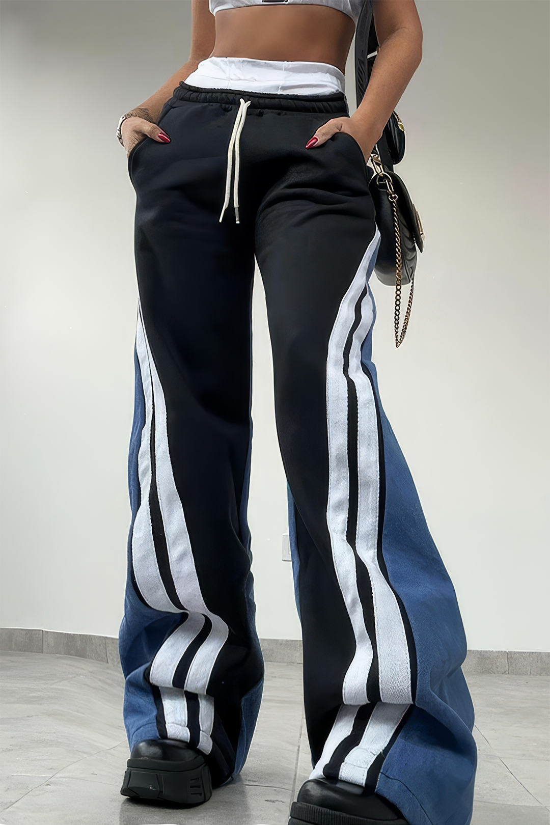 Pantalon Patchwork à Imprimé Rayures