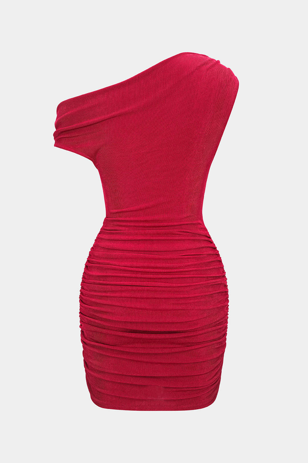Metallic Ruched One Shoulder Sleeveless Mini Dress