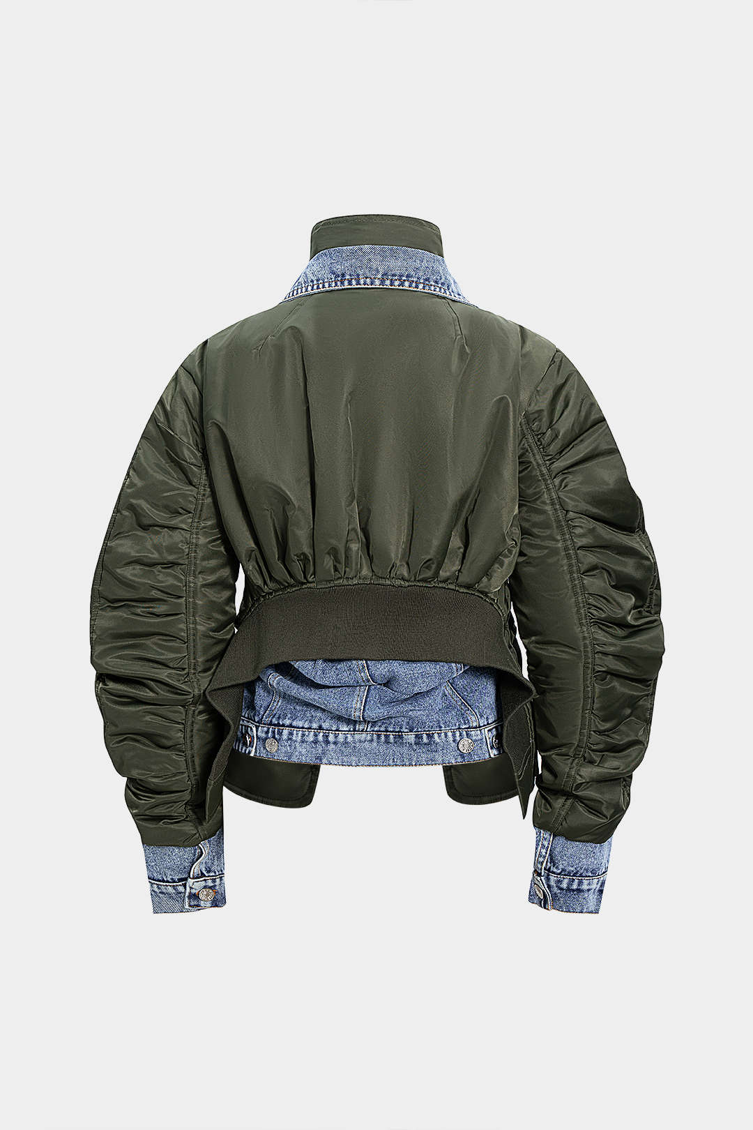 Veste en jean patchwork avec poches froncées