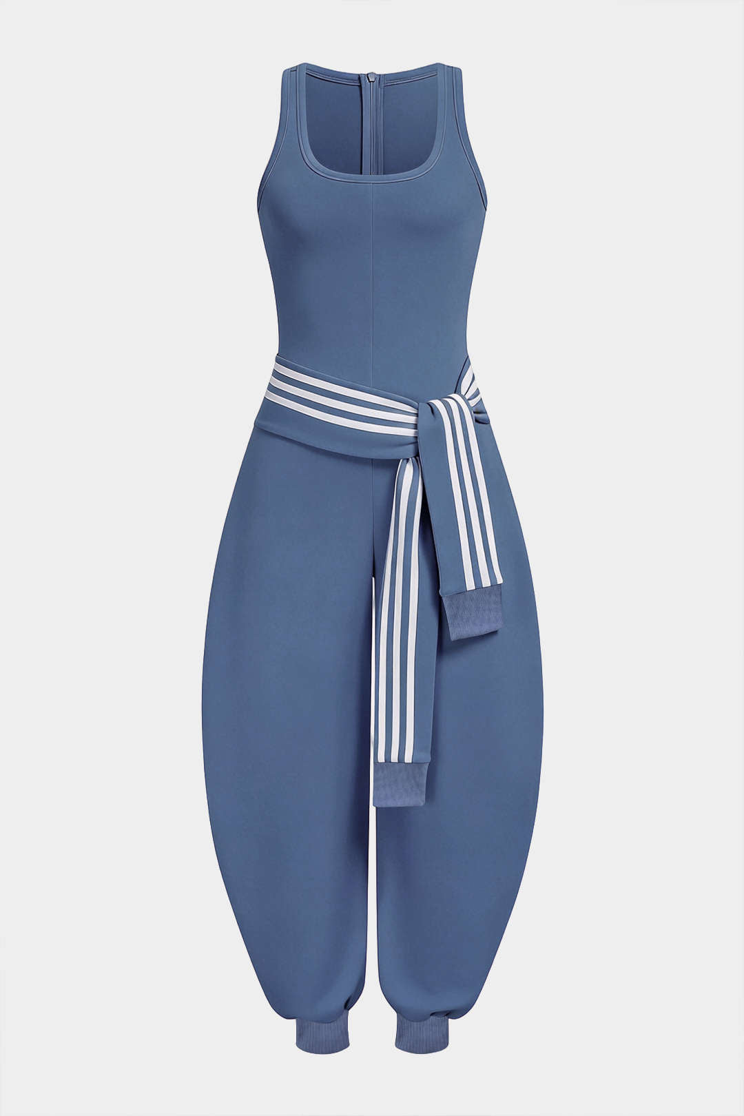 U-Ausschnitt Kontrast gestreifter Jumpsuit mit Bindedetail und Reißverschluss