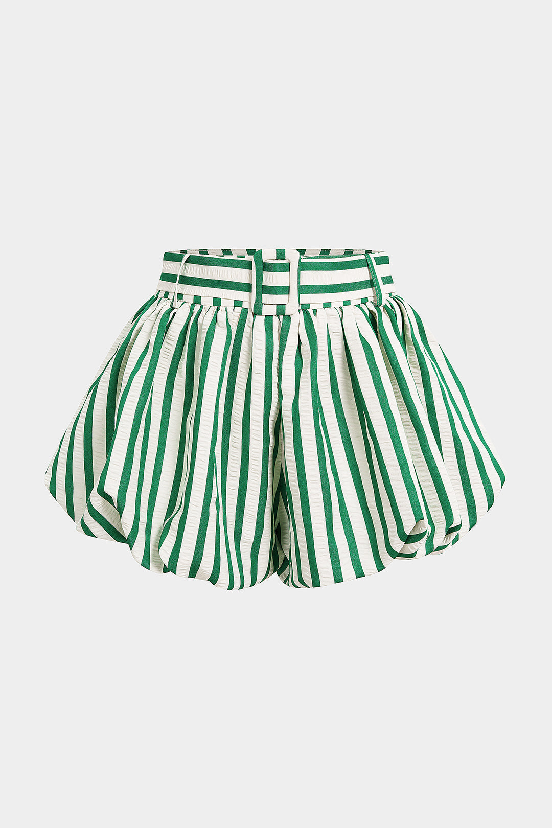 Gestreifte, strukturierte geraffte Shorts
