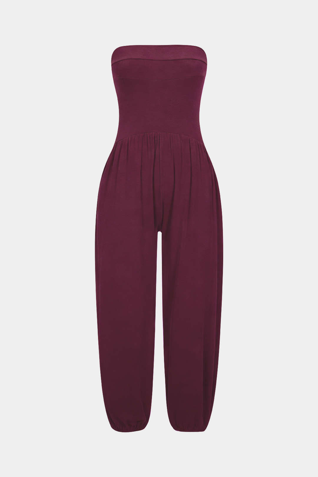Einfarbiger geraffter trägerloser Jumpsuit