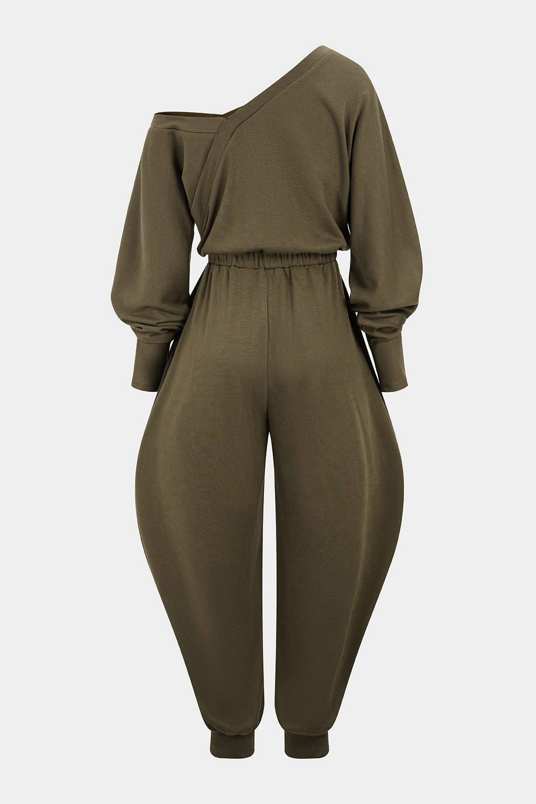 One Shoulder Shirred Long Sleeve Jumpsuit
