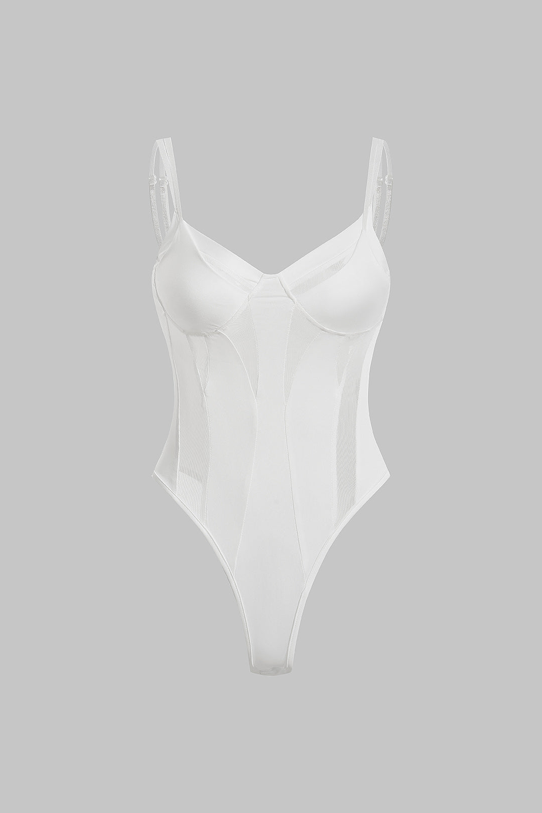 Patchwork-Netzstoff-V-Ausschnitt-Ärmelloser Bodysuit