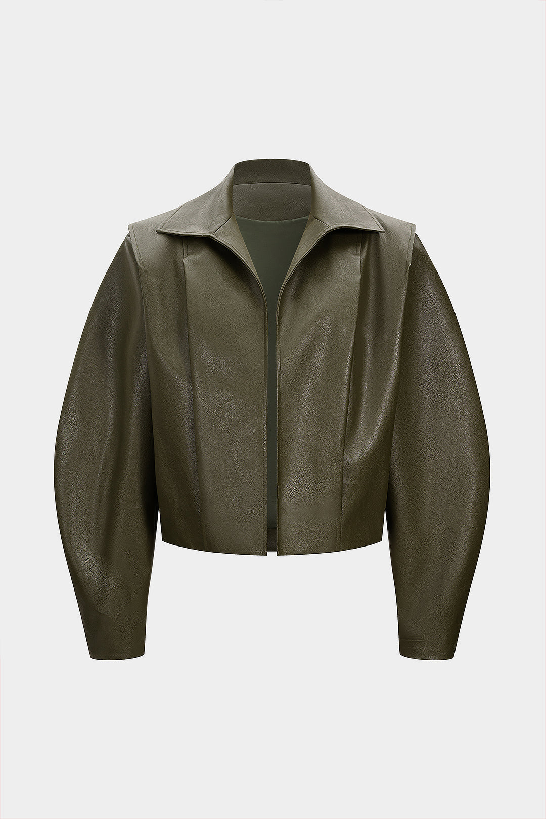 Veste plissée en similicuir à manches gigot