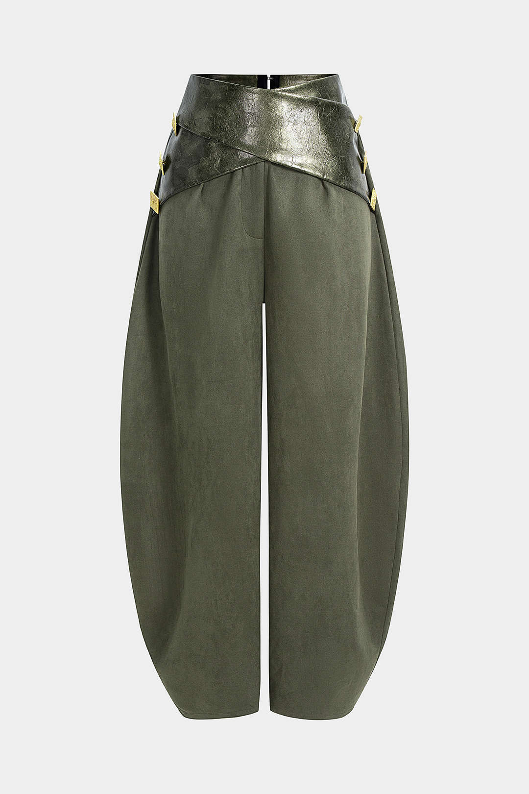 Kunstleder Patchwork Wildleder Metallic Deko High Waist Hose