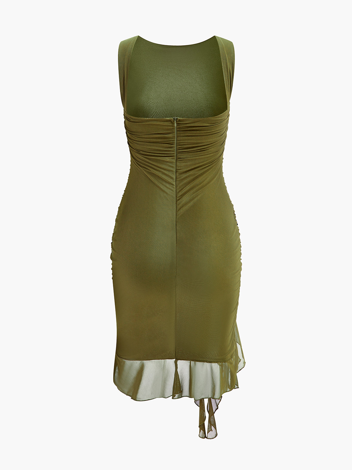 Ruched Asymmetrical Mesh Hem Dress
