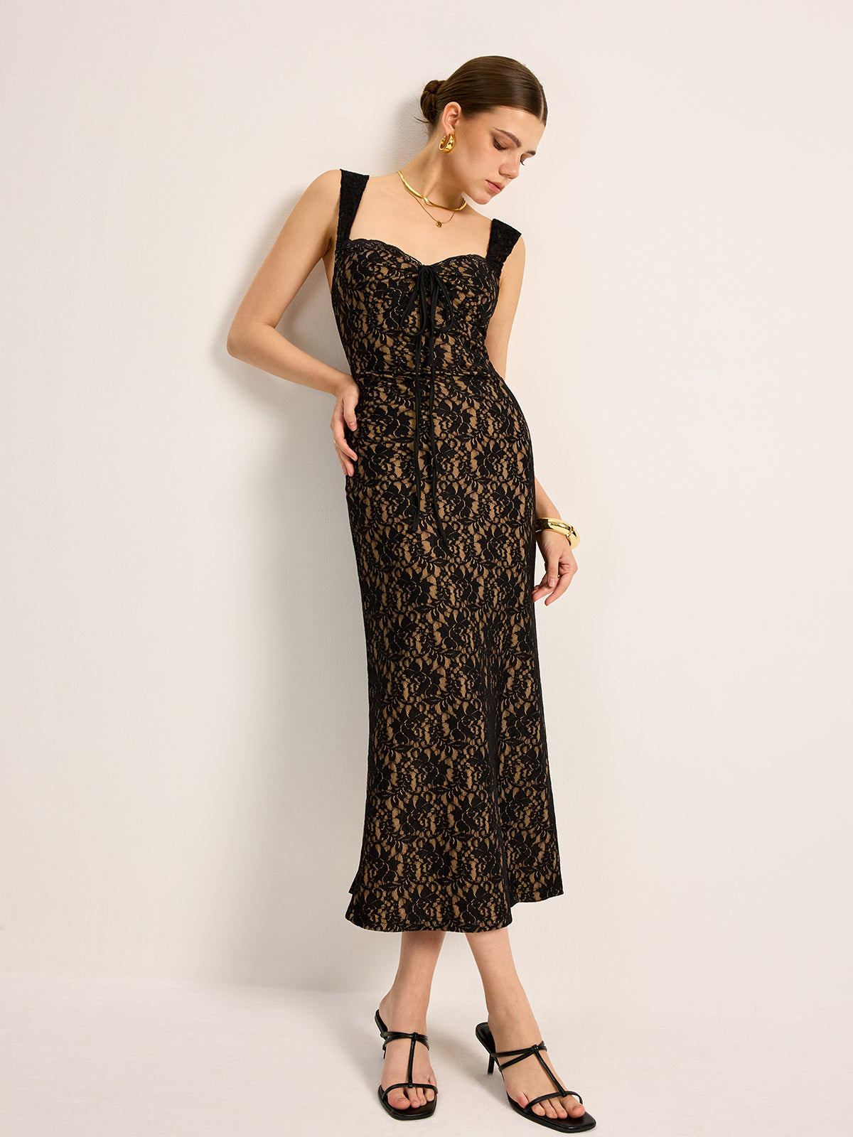 Lace Tie-Front Sleeveless Dress