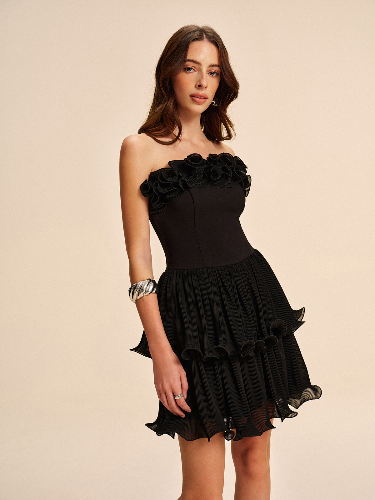 Ruffled Floral Strapless Dress
