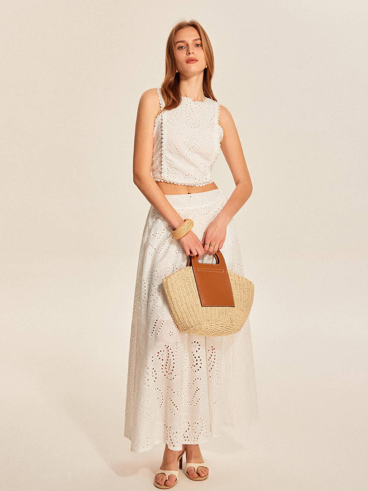 Eyelet Lace Crop Top Skirt Set