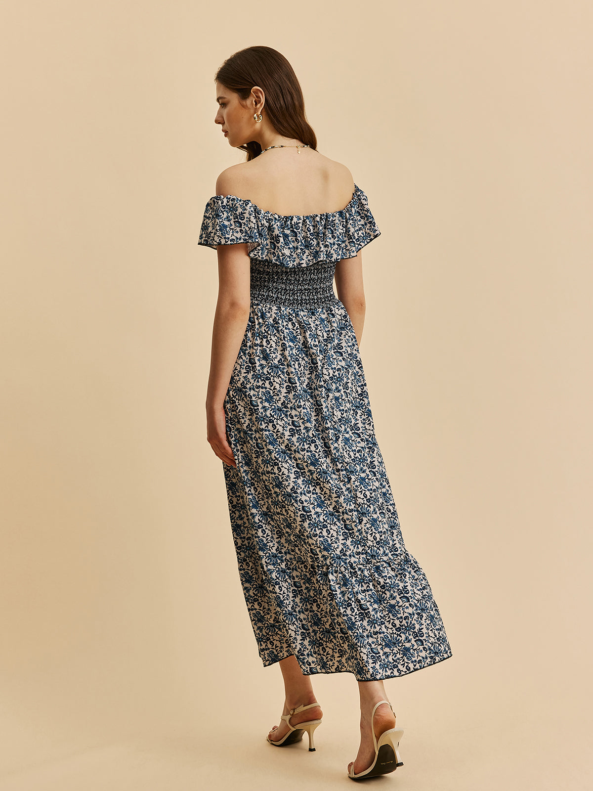 Boho Smocked Off-Shoulder Ruffle Floral Dress