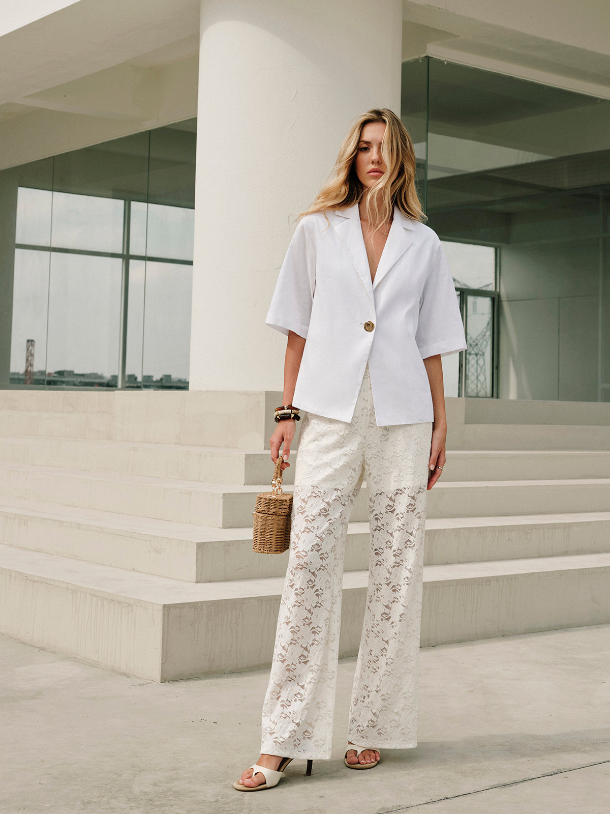 Drawstring Mid-Waist Lace Pant