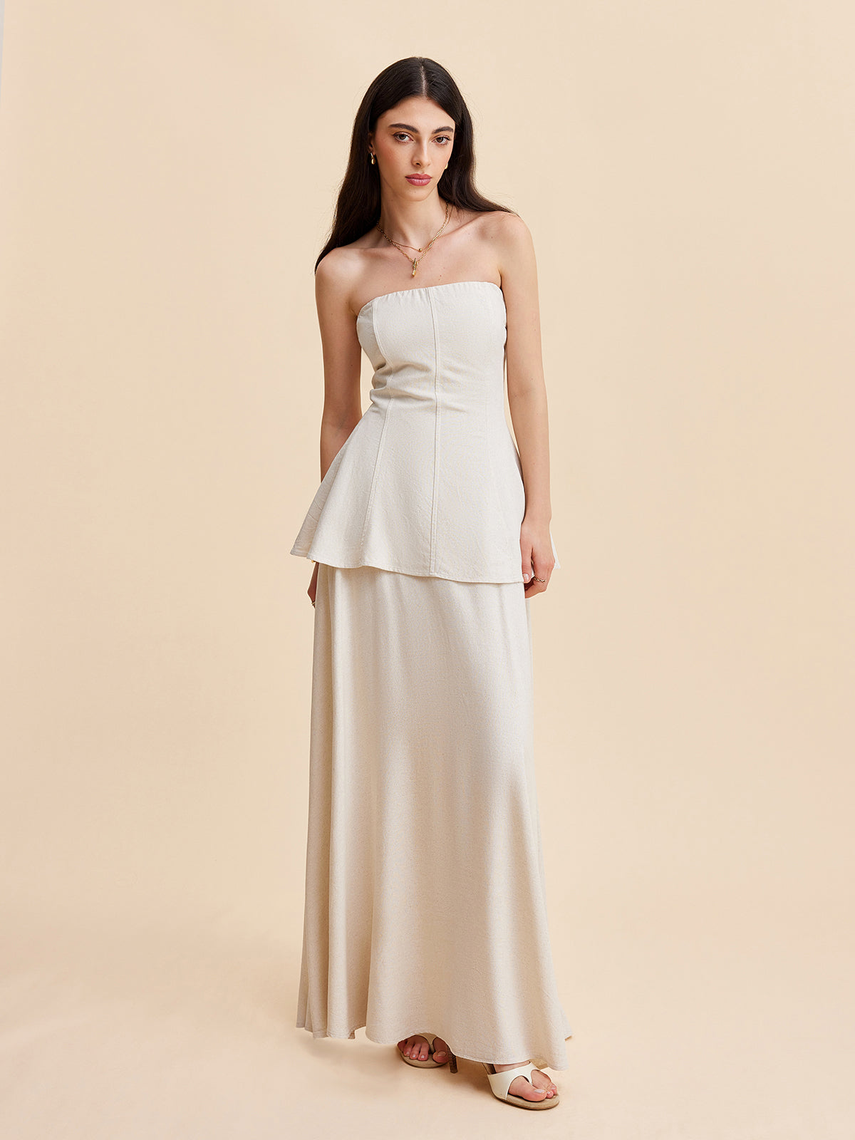 Strapless Peplum Top With Flowing Skirt Set