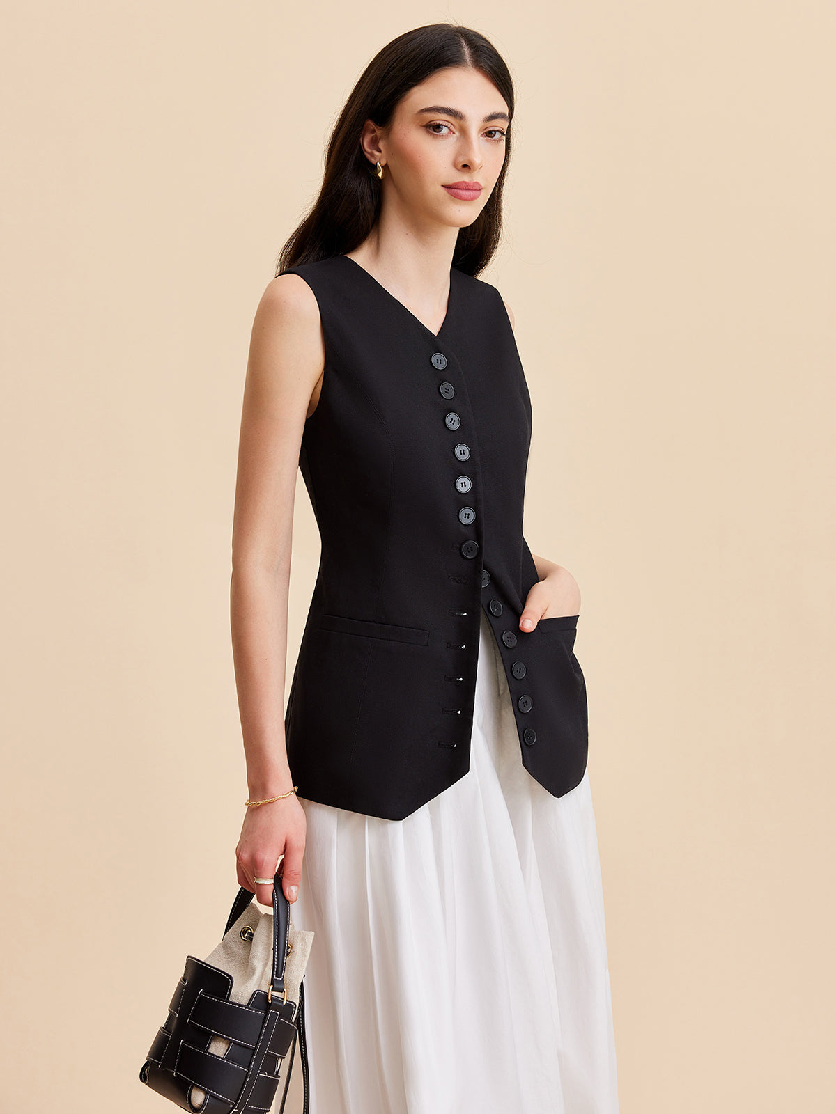 Linen & Cotton Buttoned Vest