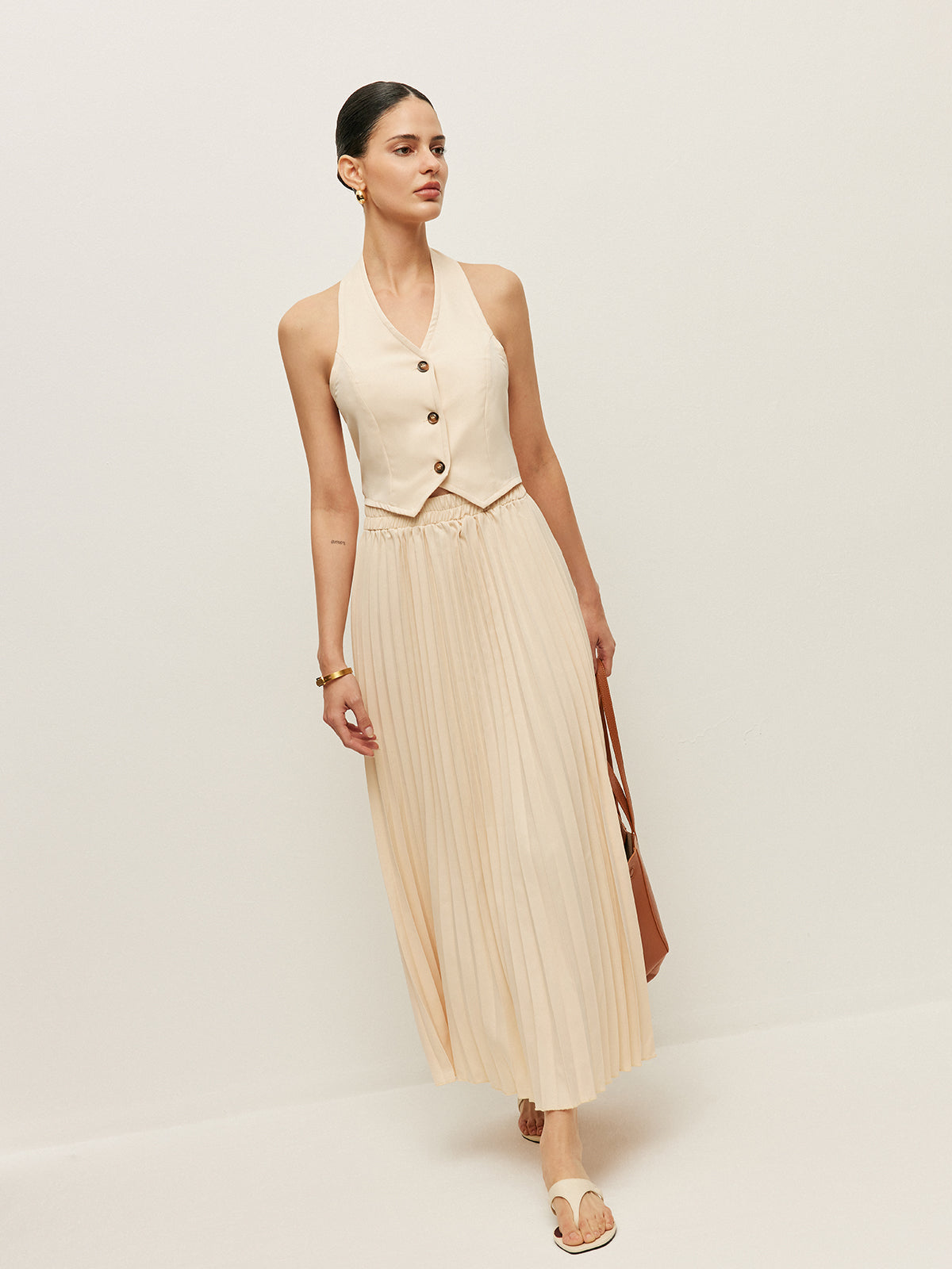 Vest With Pleated Skirt Set