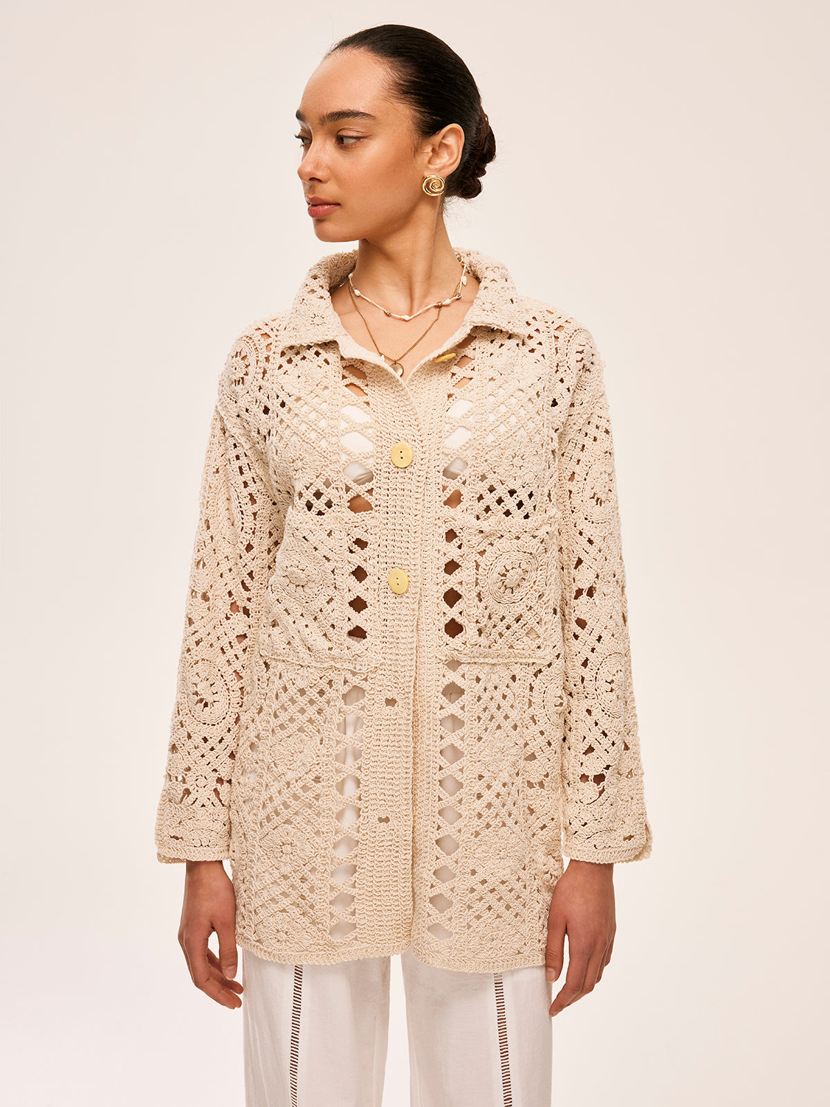 Crochet Button Detail Cardigan