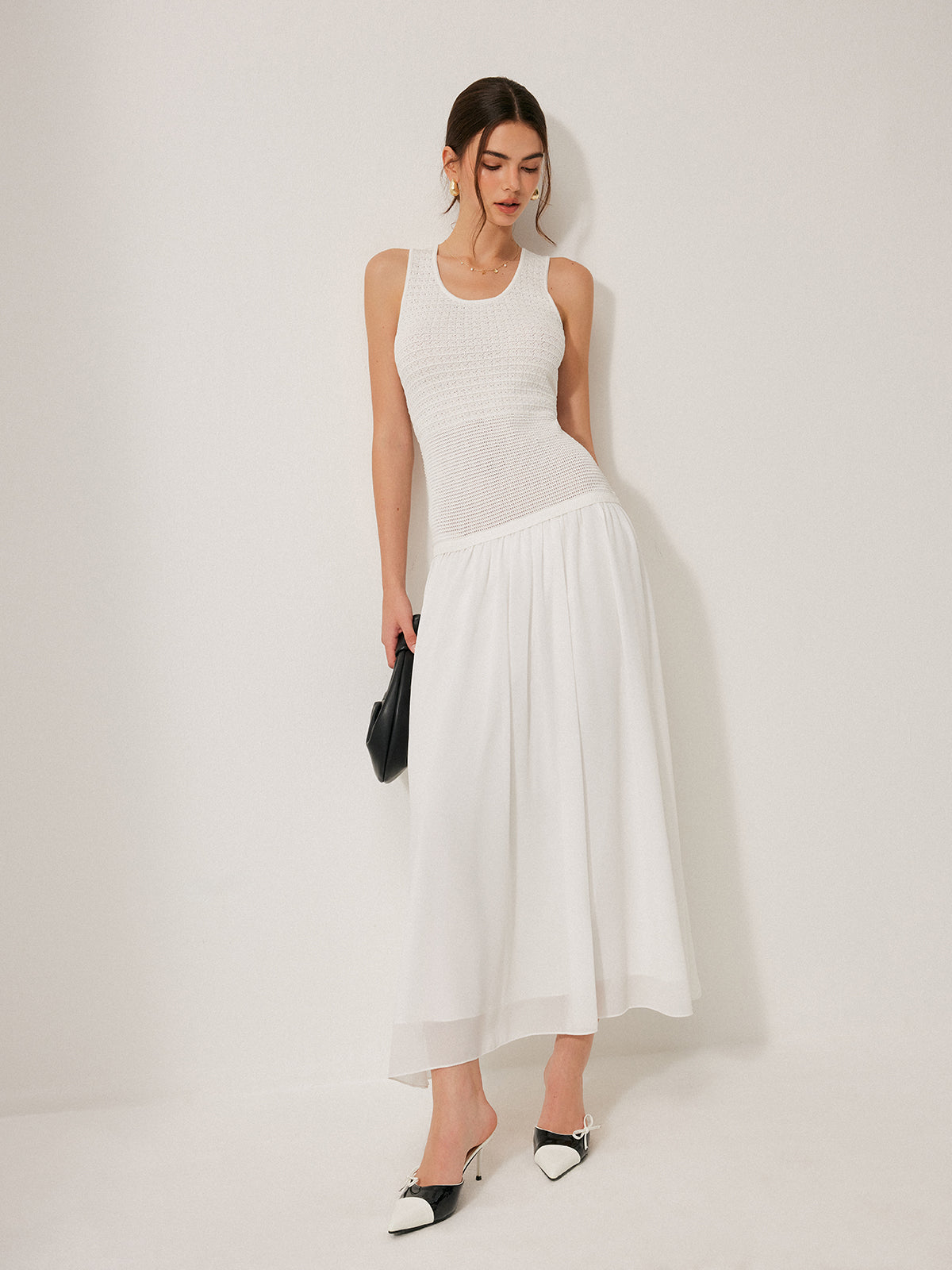 Semi-Sheer Knit Sleeveless Dress