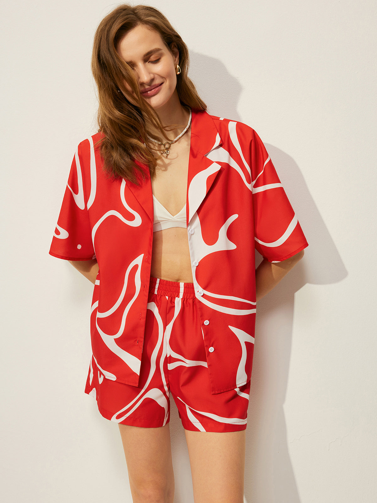 Abstract Print Shirt With Shorts Set