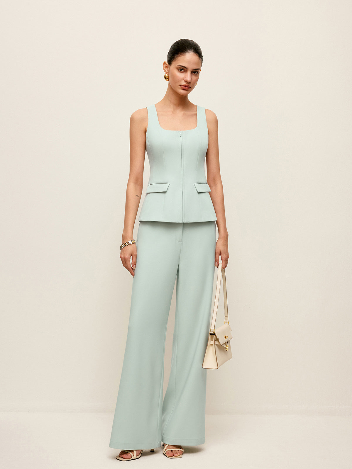Zipper Front Top With Pockets