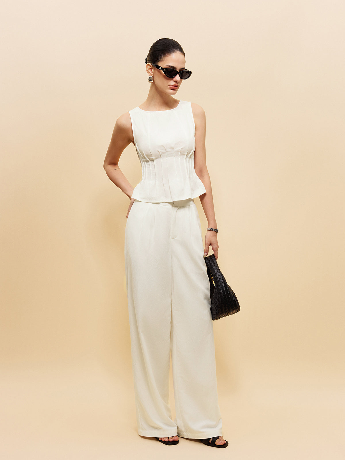 Peplum Top With Wide-Leg Pants Set