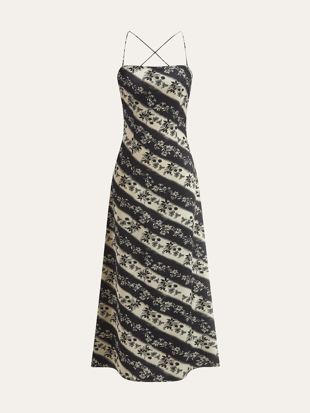 Floral Striped Criss-Cross Back Maxi Dress