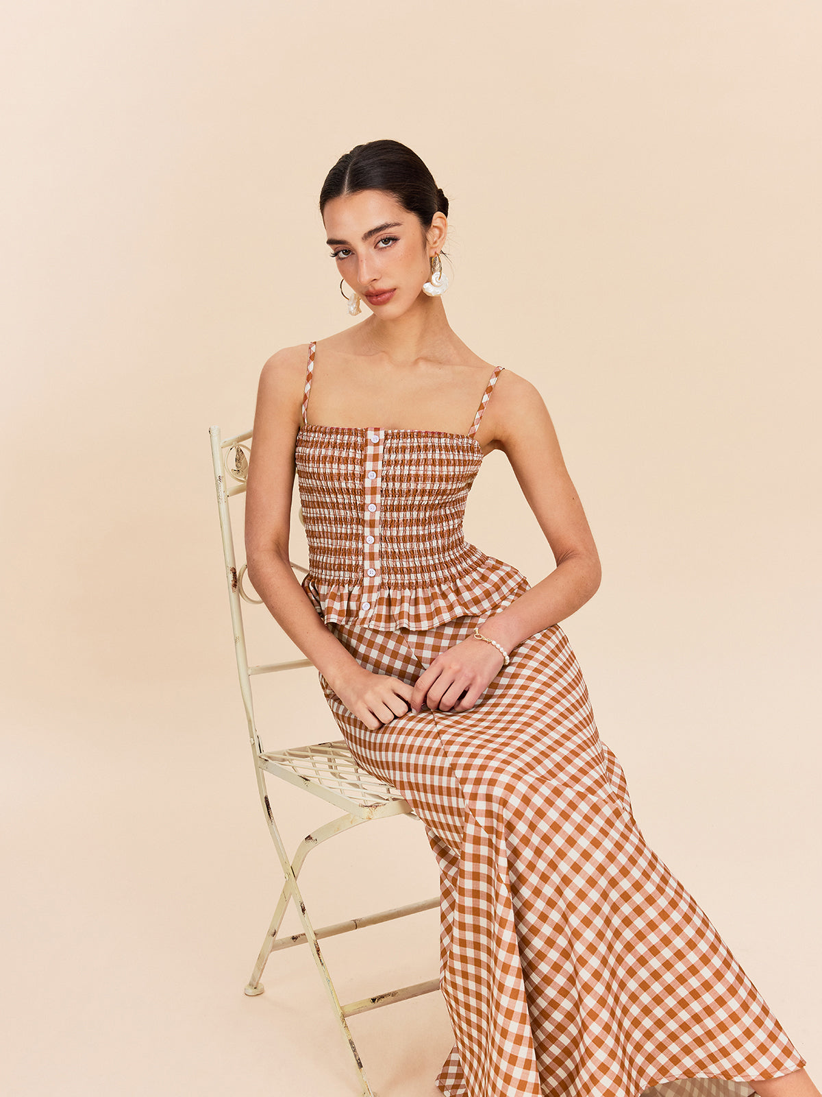 Gingham Smocked Peplum Cami Top