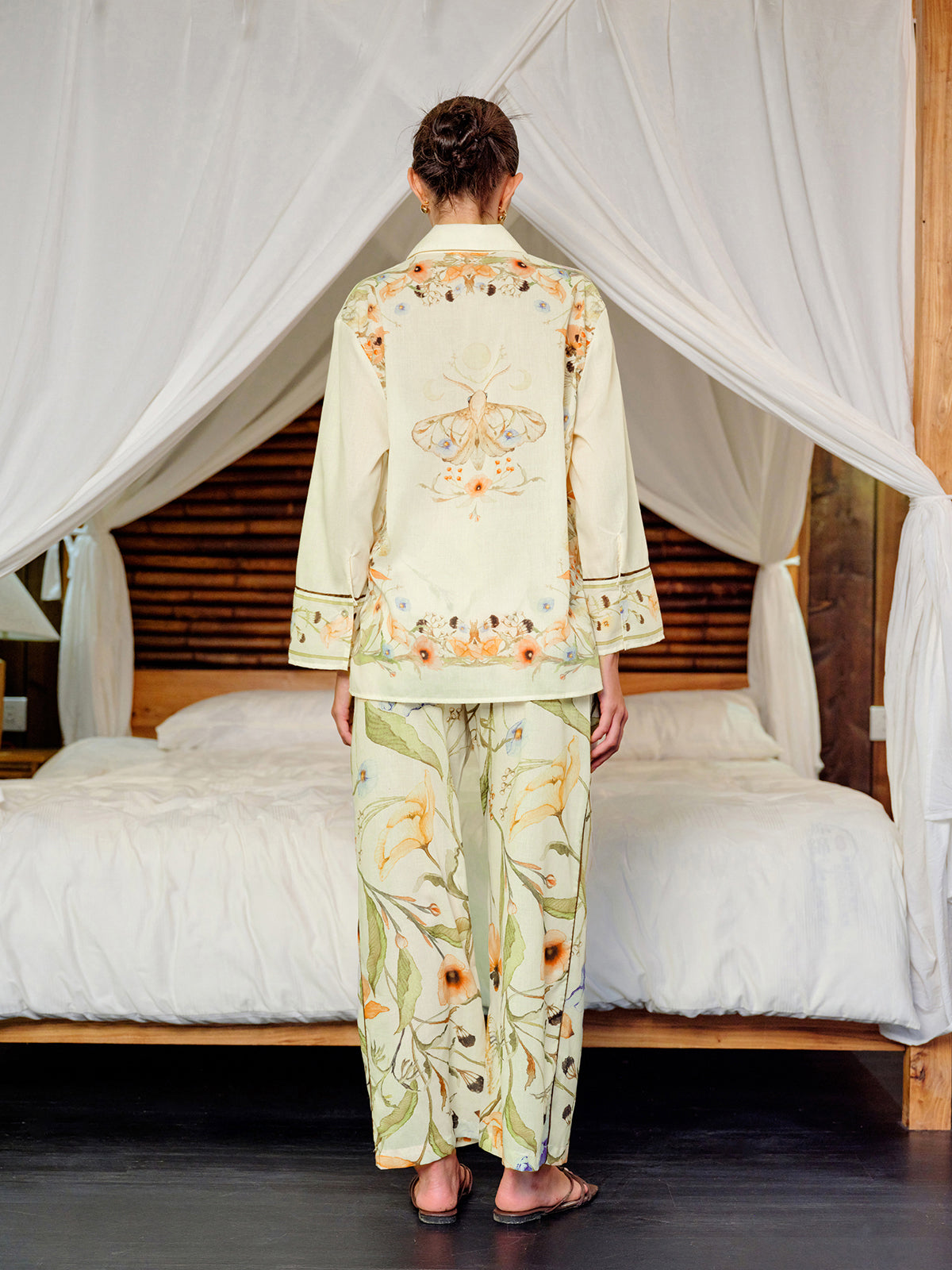 Semi-Sheer Floral Print Button-Up Shirt