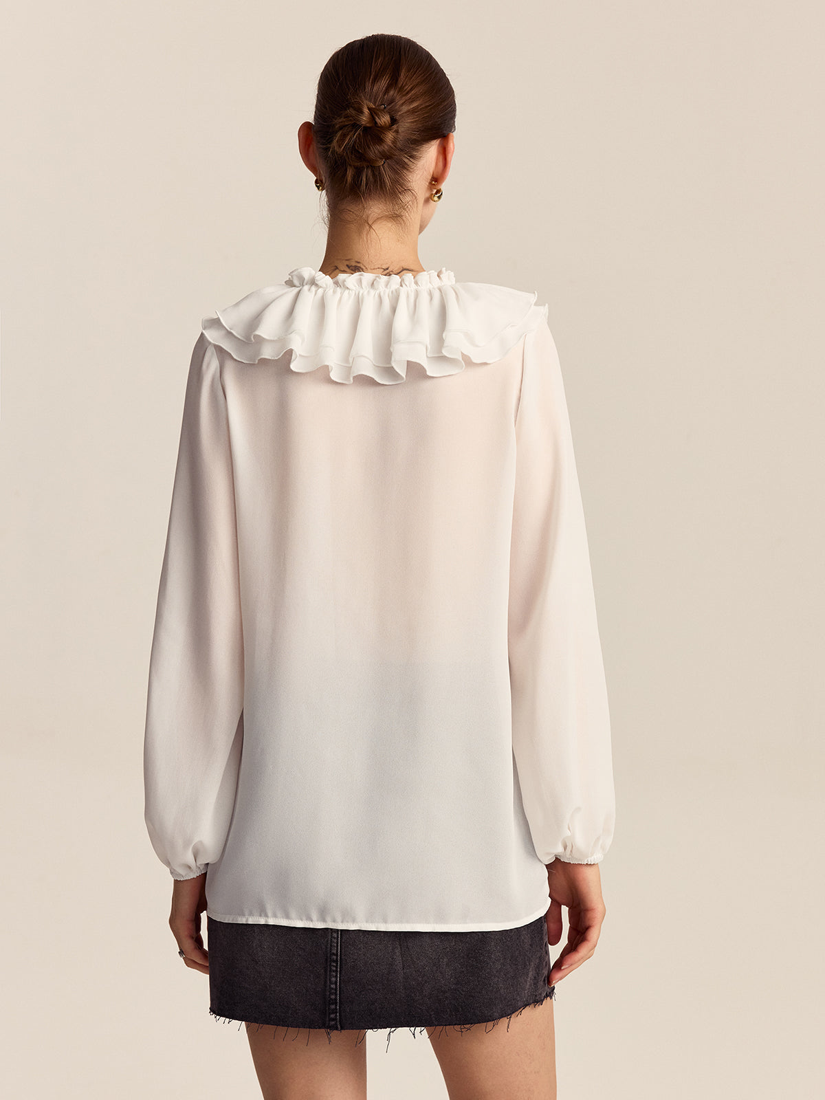 Ruffled V-Neck Chiffon Blouse